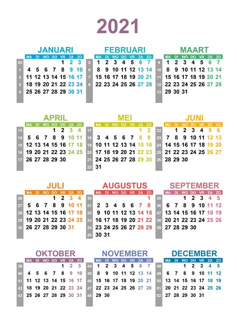 Kalender 2021 Met Weeknummers