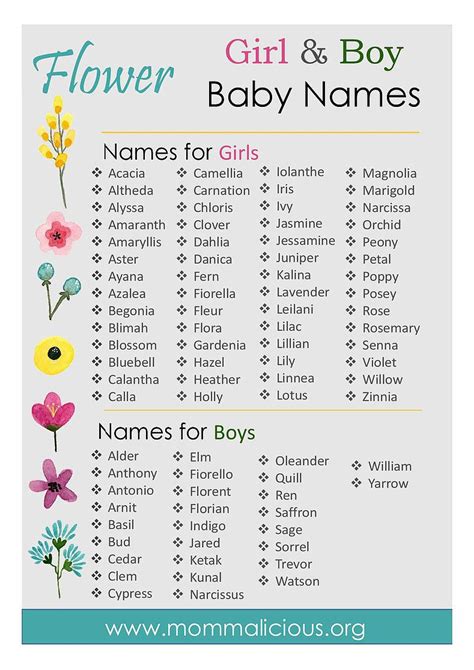 Flower Names For Boys And Girls Baby Names Flowers Baby Girl Names