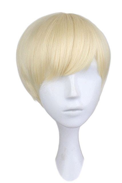 Qqxcaiw Short Straight Cosplay Men Boy Party Blonde 30 Cm Synthetic