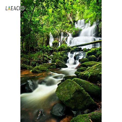 Laeacco Nature Backdrops Waterfall Mountain River Tree Wooden Way