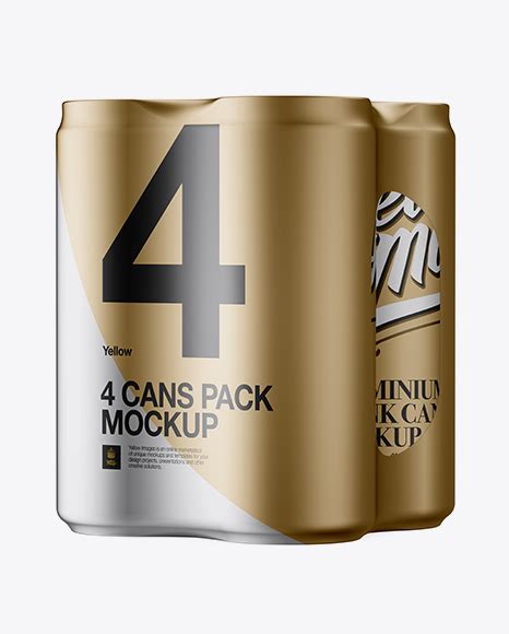 4 Cans in Matte Metallic Shrink Wrap Mockup - Half Side ...