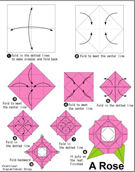 Diy Craft Easy Origami Rose Diagrams Origami Paper Flowers Papiroflexia