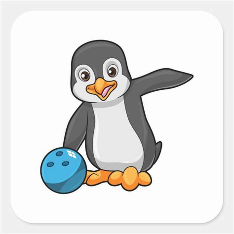 Penguin At Bowling With Bowling Ball Square Sticker Uk