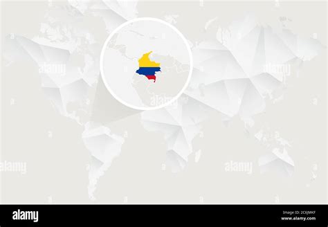 Mapa De Colombia Con Bandera En Contorno Sobre El Mapa Mundial