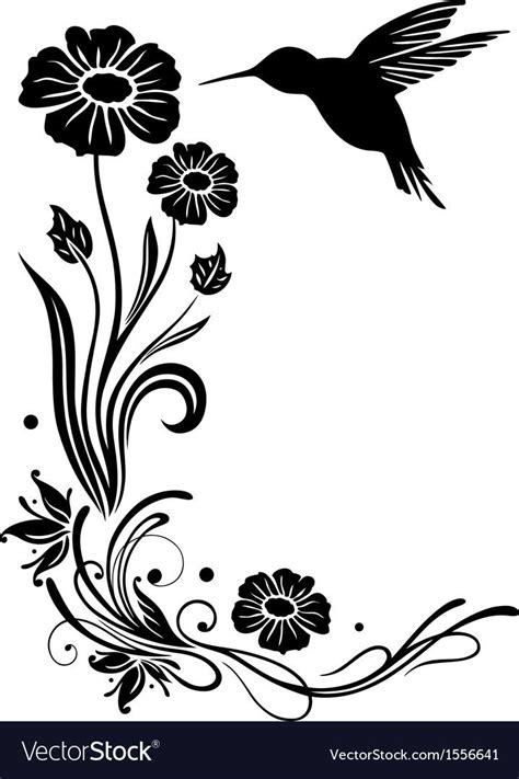 Abstract Flowers With Hummingbird Black Download A Free Preview Or