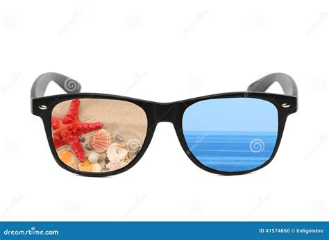 Sunglasses With Beach And Sea Reflection Stock Photo Image Of