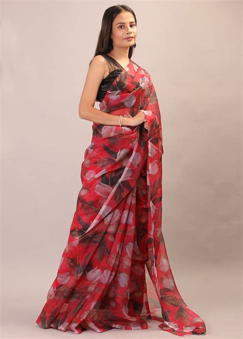Get Floral Printed Red Organza Saree At ₹ 2300 Lbb Shop