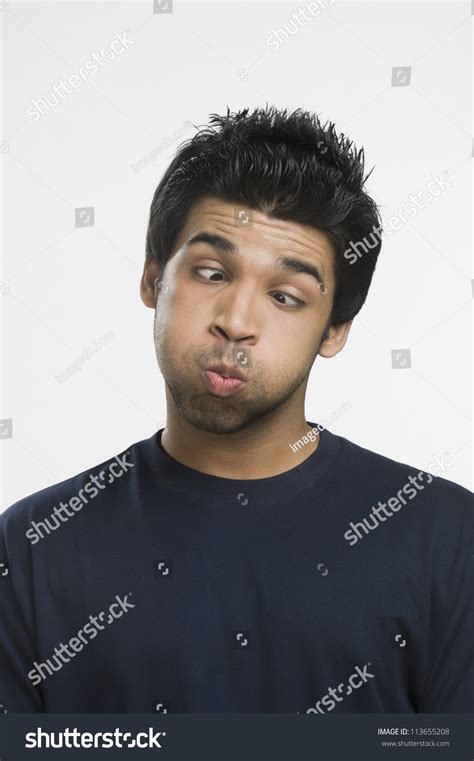 Closeup Man Making Face Puffed Cheeks Stock Photo 113655208 Shutterstock