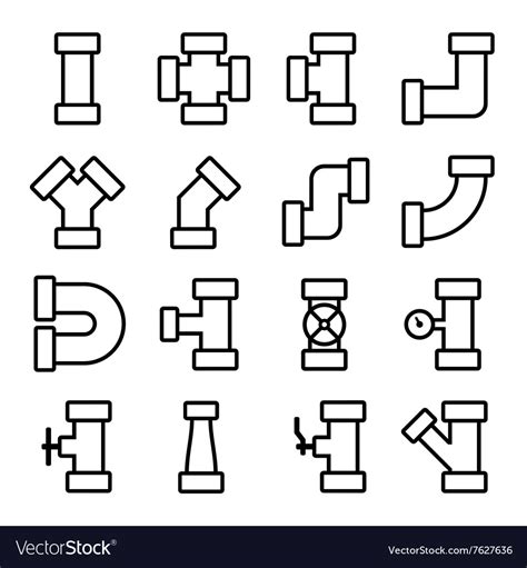 Pipes And Fittings Icons Set Lineart Style Vector Image