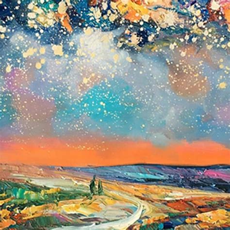 Night Starry Sky Landscape Oil Painting On Canvas Colorful Etsy