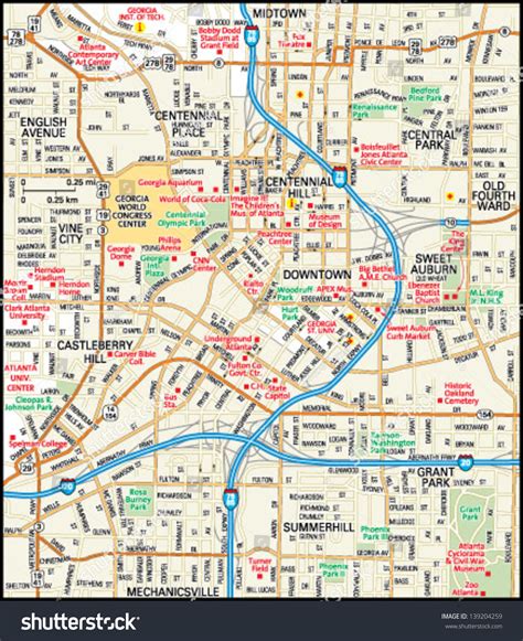 Atlanta Georgia Downtown Map Stock Vector 139204259 Shutterstock