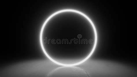 Circle Neon White Light In Black Hall Room Abstract Geometric