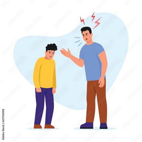 Vector Illustration Of An Angry Father Yelling At His Son Cartoon