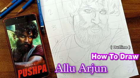 How To Draw Allu Arjun Sketch Outline Using Grid Method Pushpa