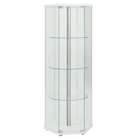 Constructed with glass, mdf, and engineered. Hexagon Shaped Curio Cabinet (White) by Coaster Furniture ...