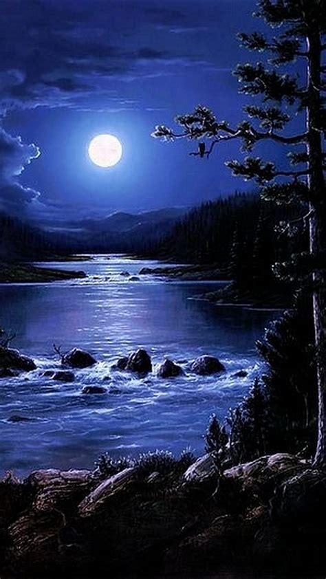 Nature1461 Moon Nature Night Trees Water Hd Phone Wallpaper Peakpx