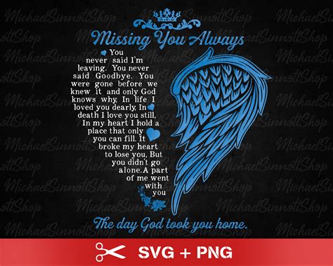 Missing You Always Png Svg In Loving Memory Heart Angel Etsy