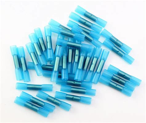 50pcs Blue 16 14 Awg Heat Shrink Butt Wire Crimp Connector Electrical