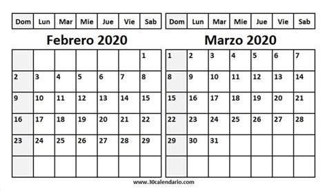 mes de febrero marzo calendario calendario febrero