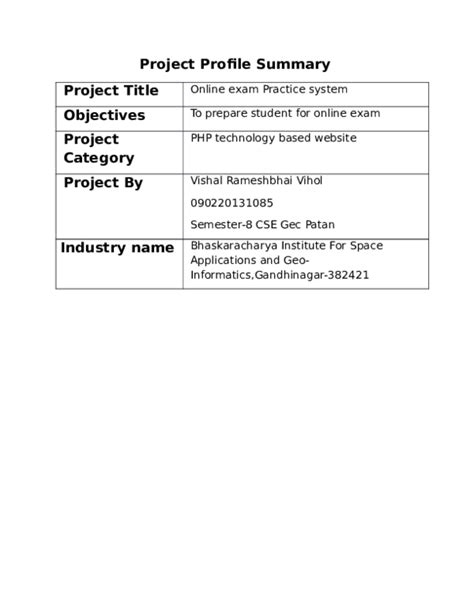 (DOC) Project Profile Summary Project Title Online exam Practice system Project By | Vishal R ...