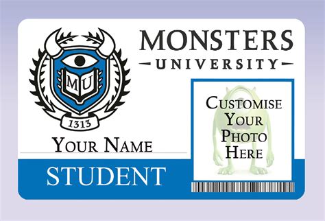 Monsters University Inc Student Id Badge Card Customisable With Name