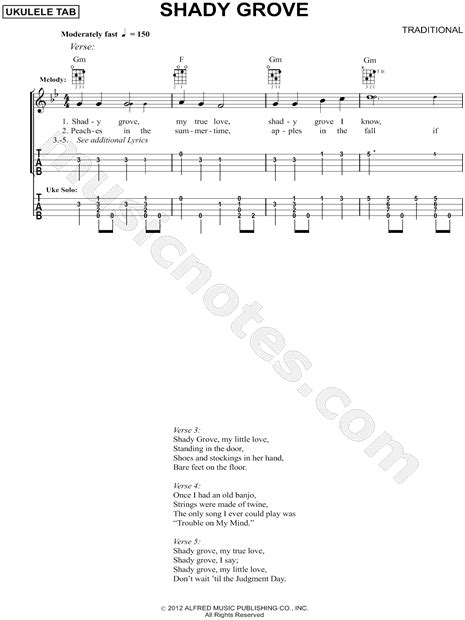 Traditional Shady Grove Ukulele Tab In G Minor Download And Print