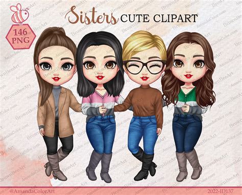 Cute Clipart Autumn Girl Winter Girl Customizable Soul Sisters Clip