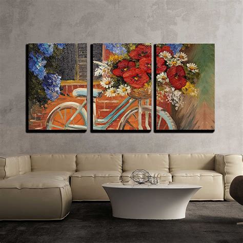 Wall Piece Canvas Wall Art Oil Painting On Canvas Flowers Near A Wall Bike With A