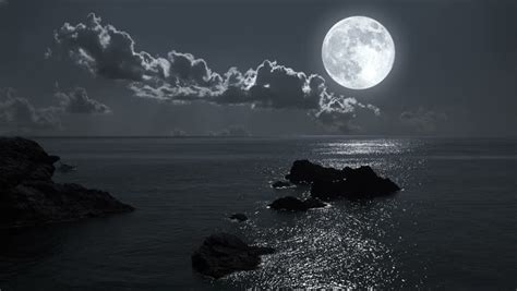 Full Moon Night Landscape, Seascape With Rocky Sea Shore. Stock Footage Video 7229671 - Shutterstock