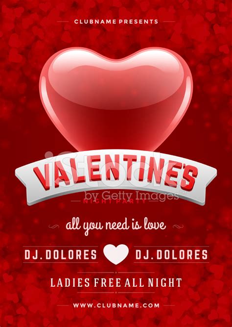 Happy Valentines Day Party Poster Design Template Stock Vector