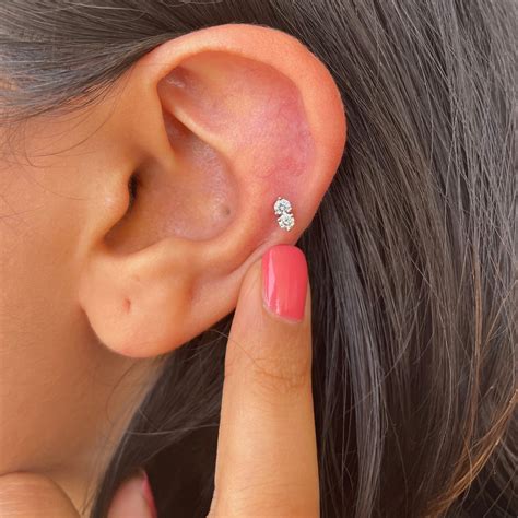 Cartilage Stud Earring Two Stone Earrings 1 4 CT Diamond Etsy