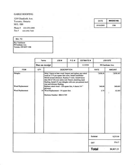 Free 12 Sample Roofing Invoice Templates In Pdf Ms Word