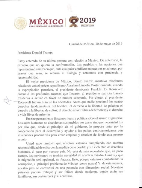 Carta Del Presidente De México Andrés Manuel López Obrador A Donald T