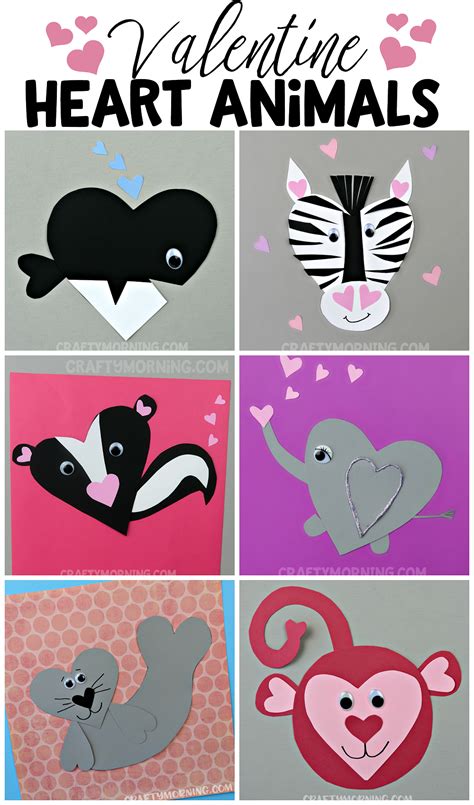 Valentines Day Heart Shaped Animal Crafts For Kids Valentine Day