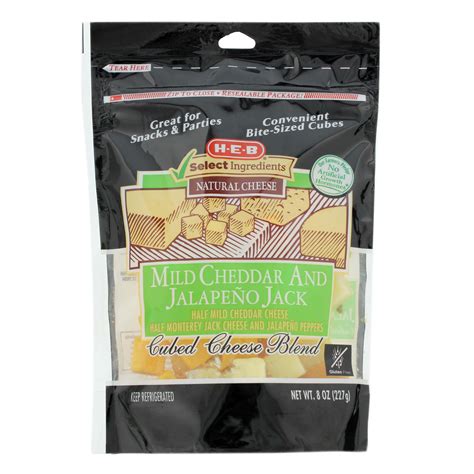 An american favorite, cheddar cheese is incredibly versatile. H-E-B Select Ingredients Mild Cheddar and Jalapeno Jack ...