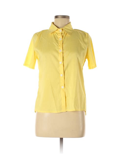 Unbranded Women Yellow Short Sleeve Button Down Shirt M Ebay