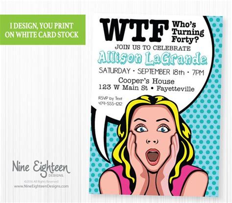 Funny 40th Birthday Party Invitation Pop Art Comic Book Theme I Design You Print  And P