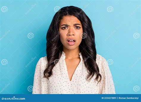 Photo Of Young Unhappy Upset Shocked Amazed Afro Girl Having Problems Troubles On Blue Color