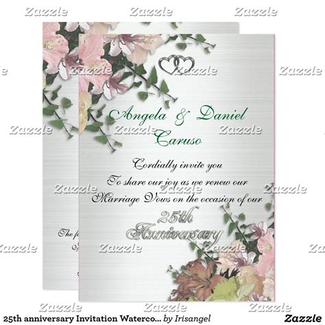 Decorate the table with ruby red rose petals or a coral colored flower, like a bird of paradise. 25th anniversary Invitation Watercolor flowers | Zazzle ...