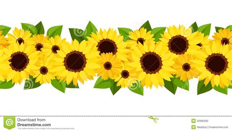 Horizontal Seamless Background With Sunflowers And Stock