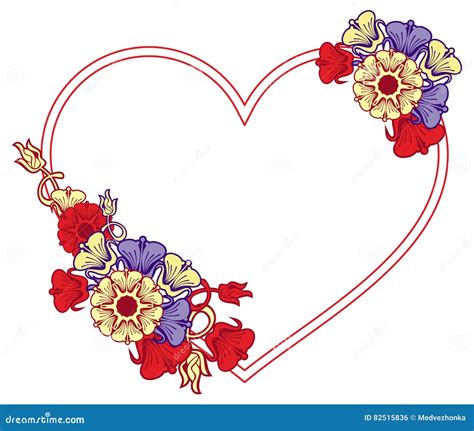Heart Shaped Frame With Decorative Flowers Stock Illustration