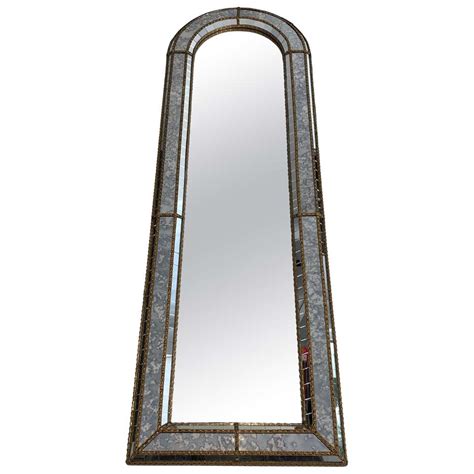 Pair Faceted Brass Mirrors At 1stdibs