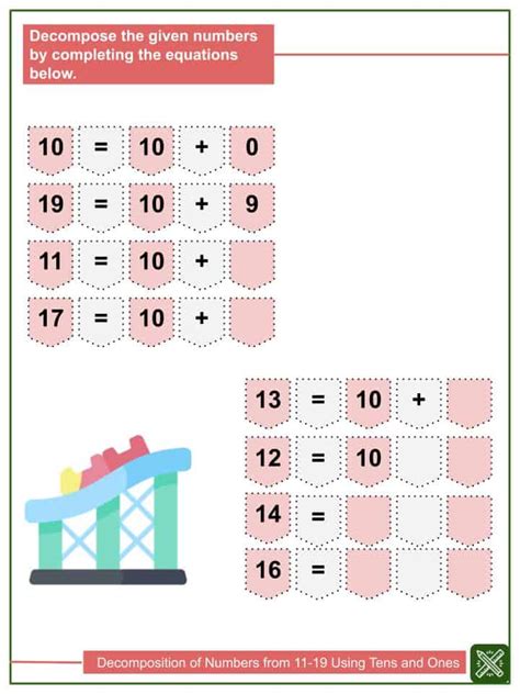 Decomposing Numbers 11-19 Kindergarten Worksheets