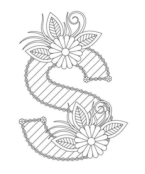 Alphabet Coloring Page With Floral Style Abc Coloring Page Letter S 3543246 Vector Art At