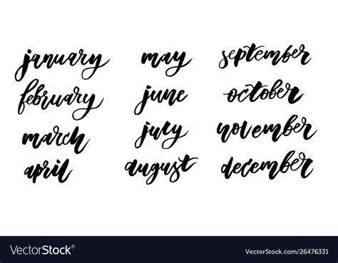 Calendar Calligraphy Lettering Day Month Brush Vector Image