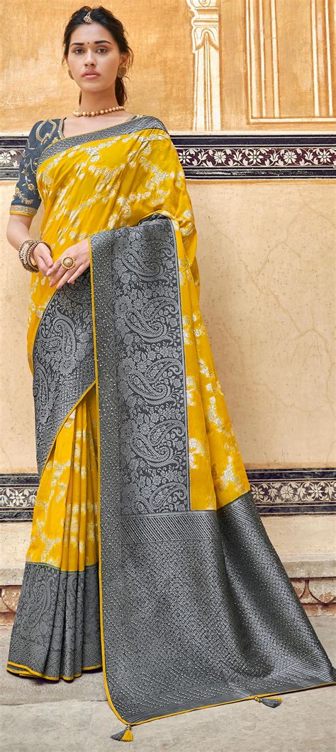 Bridal Festive Wedding Yellow Color Banarasi Silk Silk Fabric Saree