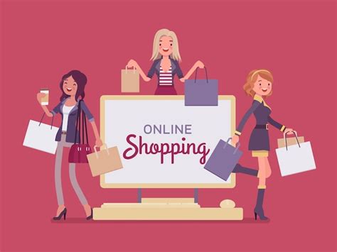 Premium Vector Online Shopping Banner With Happy Women