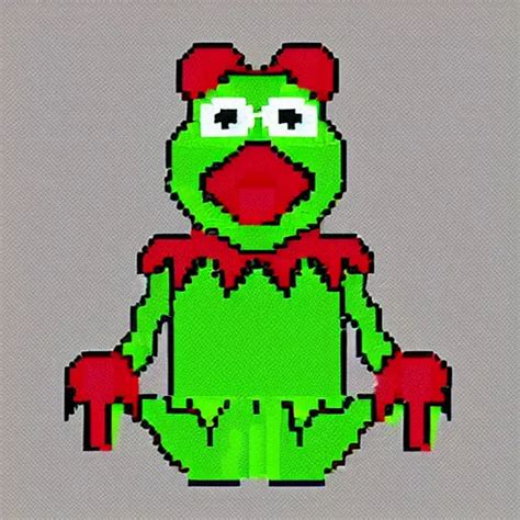 Pixel Art Illustration Of Kermit The Frog Made By Stable Diffusion
