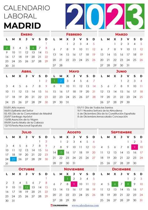 Calendario Laboral 2023 Madrid Con Festivos
