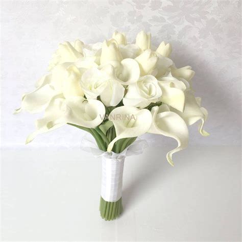 White Bridal Bouquet White Calla Lilly Bouquet Silk Rose Etsy White
